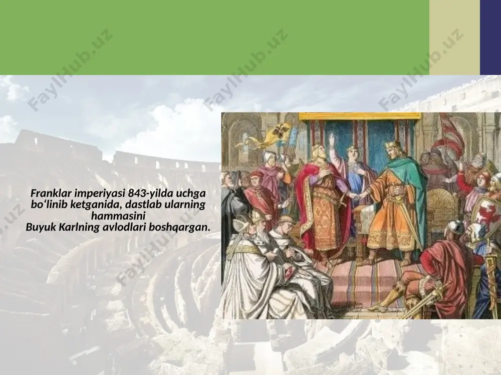 alarini hech qiyinchiliksiz almashtirgan. rim papalari otton i rimda ko‘plab yepiskoplar ishtirokida o‘zi yoqtirmagan papalardan birining ustidan sud jarayonini uyushtirib, uni tahqirli holatda vazifasidan chetlatgan. otton i rafiqasi bilan savol va topshiriqlar 1. germaniya davlati qay tariqa tashkil topdi? 2. yozuvsiz xaritaga otton i davlatining hududlarini tushiring. 3. otton i ning vengerlar bilan olib borgan kurashi qanday yakunlandi? 4. darslikdagi 17, 18, 19-rasmlarni qanday mazmun birlashtiradi? image2.jpg image3.jpeg image4.emf image5.jpeg image6.jpeg image7.jpeg image8.jpeg image9.jpeg image10.jpeg image11.emf image12.jpeg image13.jpeg image14.jpeg image15.jpeg image16.emf image1.jpg