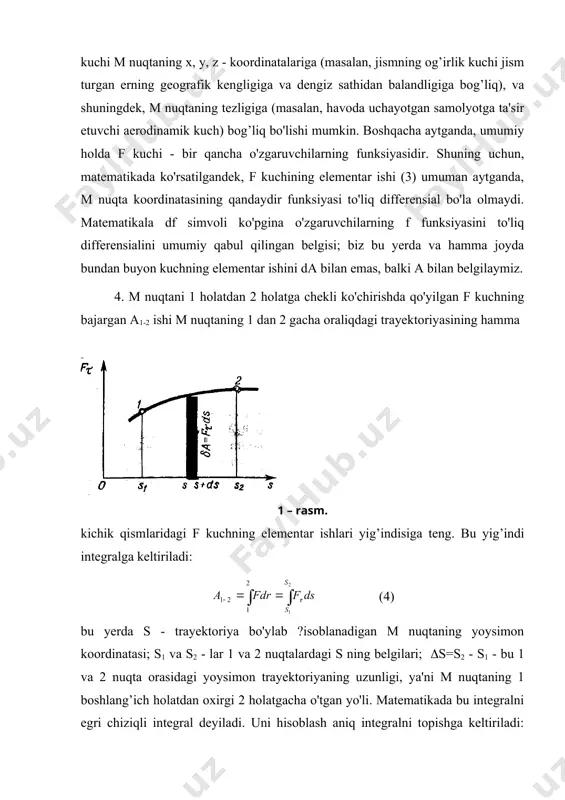 . bu munosabatni (36) ga qo’yib, yoki , (37) bunda w = wk + wp . (38) w kattalik sistema potensial va kinetik energiyalarining yig’indisiga teng bo'lib, uni stistemaning mexanik (to'liq mexanik) energiyasi deyiladi. (37) tenglama mexanik energiyaning o'zgarish qonunini ifodalaydi: sistemaning mexanik energiyasining o'zgarishi sistemaga ta'sir etayotgan hamma nopotensial kuchlarning ishlarini algebraik yig’indisiga va ko'rilayotgan vaqt oralig’ida sistema potensial energiyasining o'zgarishiga, o'zaro bog’liq noturg’un tashqi potensial kuchga teng. agar sistema berk bo'lsa, u holda uning mexanik energiyasini o'zgarishi faqat unga ta'sir etuvchi nopotensial kuchlarga bog’liq bo'ladi: dw = (aнпк . (39) xususan dissipativ kuchning ishi doimo manfiy (masalan, ishqalanish kuchining harakatida). shuning uchun berk sistemaga birdan-bir faqat dissipativ kuch ta'sir etsa bu sistemaning mexanik energiyasini sekin-asta kamayishiga olib keladi. bunday jarayonni energiya dissipatsiyasi deyiladi, dissipativ kuch ta'sir etayotgan sistemani o'zini, dissipativ sistema deyiladi. energiya dissipatsiyasida sistemaning mexanik energiyasi boshqa ko'rinishda energiyalarga aylanishi ro'y beradi (masalan, sistemani tashkil qilgan molekulalarning …