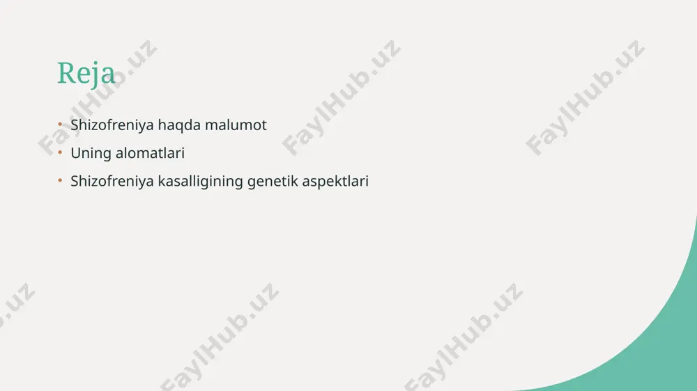 da ruhiy muammo deb hisoblash, uning murakkabligini inobatga olmaydi. 2 haqiqiy alomatlar shizofreniyaning asosiy alomatlari halusinasiyalar, delusiyalar va fikrlarni aniq shaklda ifoda eta olmaslikdir. bu alomatlar bemorning kundalik hayotini sezilarli darajada ta'sir qiladi. 3 genetik ta'sir shizofreniyaning rivojlanishida genetik omillar muhim rol o'ynaydi. agar oilada bu kasallik bo'lsa, xavf darajasi oshadi, bu genetik predispozitsiyani ko'rsatadi. 4 davolanish qiyinchiliklari shizofreniya kasalligi davolanishda qiyinchiliklar tug'diradi. alomatlar turli xil bo'lib, har bir bemor uchun individual yondashuv zarur. shizofreniya kasalligi: emotsional va kognitiv belgilar. 1 emotsional belgilar - shizofreniya kasalligi bilan og'rigan shaxslar ko'pincha kuchli emotsional o'zgarishlarni boshdan kechirishadi, bu esa depressiya va tashvish hislarini o'z ichiga oladi. 2 kognitiv belgilar - kognitiv yetishmovchiliklar, masalan, e'tibor, xotira va fikrlash jarayonlaridagi qiyinchiliklar, shizofreniyada keng tarqalgan belgilardir, bu esa kundalik hayotga ta'sir qiladi. 3 ijtimoiy aloqalar - shizofreniya kasalligi ijtimoiy aloqalar va munosabatlar uchun jiddiy to'siqlar yaratadi, odamlar ko'pincha yolg'izlik va izolyatsiyani his qilishadi. 4 psixoz …