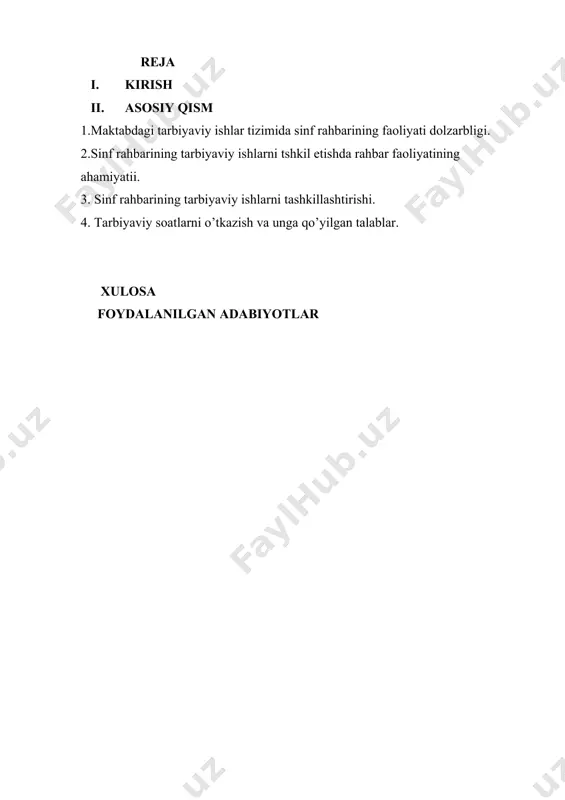 shga, uni qadrlashga, har bir shaxsning barkamollashuviga qaratilgan. mirziyoyev sh.m. “ qonun ustuvorligi - inson manfaatlarini ta’minlash taraqqiyoti va xalq farovonligining garovi” asarlarida shuningdek, o`zbekiston respublikasini 2017-2021 yillarda rivojlantirishning beshta ustivor yonalishi harakatlar strategiyasida belgilab berilgan vazifalarni amalga oshirish tinchliksevar xalqimizning asosiy maqsadidir. har tomonlama rivojlanishda oldinda borayotgan jamiyatimiz bugungi kunda ta'lim va tarbiya sohasida milliy modеlimizga javob bеra oladigan malakali kadrlar tayyorlashni yanada yaxshilash muammosini atroflicha hal etilmoqda. bu esa bugungi kunda ta'lim-tarbiya sohasida davr talabiga javob bеradigan mutaxassislarni faqat nazariy bilimlarni chuqur o`rgangan holda emas balki, har tomonlama rivojlangan barkamol inson, kommunikativlik, muomala madaniyatiga ega bo`lgan, o`z ishining mohir ustasi etib tayyorlashga katta e'tibor bеrishni talab etadi. jamiyatda yuksak ma’naviy fazilatlarni kamol toptirish, milliy mafkurani shakllantirish, yoshlarni boy tarixiy va madaniy merosimiz, milliy anhanalarimizga, umuminsoniy qadriyatlarga hurmat, vatanga muhabbat, istiqlol g’oyalariga sadoqat ruhida keng fikrli, sog’lom, jismoniy, aqliy va ma’naviy jihatdan barkamol, iqtisodiy islohotlarning mohiytini tushunadigan hamda ularni …
