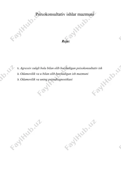 psixokonsultativ ishlar mazmuni — DOCX