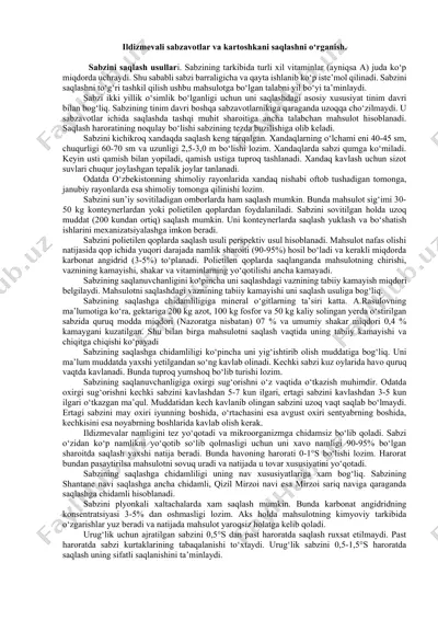 sabzavotlar va kartoshka saqlash — DOCX