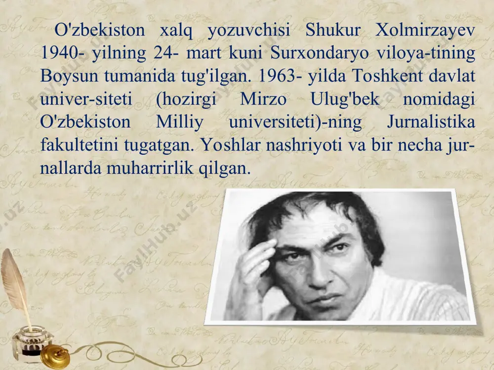nt shahrida vafot etgan. aziz o'quvchi, adibning quyidagi ikki hikoyasini o'qir ekansiz, avvalo, bosh qahramonlar ruhiyatidagi, dunyoqa-rashidagi jiddiy farqlarga e'tibor bering. ot egasi inodning uchta boyligi bor edi. biri - soy bo'yidagi serdaraxt qishlog'i; qishloq chetida bosmachilar bilan urushda halok bo'lgan otasining qabri do'ppayib turar, inod goho uni ziyorat qilgani borardi. ikkinchi boyligi -qishloq o'rtasidagi tepada o'rnashgan ikki xonali maktabi edi; bu maktabga tog'ning olis-olis burchaklaridan otli, eshakli bo'lib o'quvchilar qatnar, hammasining yagona muallimi shu inod edi. uning uchinchi boyligi - qoraba-yir oti edi; bu otning olis avlodi muallimning otasiga ham vaqtida xizmat qilgan, uni ko'p jang-u jadallardan omon olib o'tgan edi. lekin inodning qo'lidagi ushbu qorabayir ham unga sodiq xizmatini o'tardi, ikki bor anavi soyni sel suvi bosganda, egasini olib chiqqan, to'rt yildan buyon ko'pkarilarda uloqni muttasil shu ayirib chiqar, yana uning bir xosiyati quyidagicha edi... uzoq yili inodning bor-yo'q ikki farzandi beda solingan bostirmaga tuynukdan kirib, gugurt o'ynaydi, …