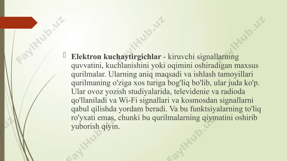 alishiga qarab, tranzistor kirish signalining kuchini kuchaytiradi yoki susaytiradi. kuchaytirgich parametrlari kuchaytirgichning eng muhim vazifasi daromad hisoblanadi va u kirishdagi parametr qiymatining sxemaning chiqishidagi parametr qiymatiga nisbatiga teng. aslida, bu ko'rsatkich qurilmaning sifati va uning imkoniyatlari haqida asosiy fikrni beradi. yana bir muhim parametr - bu amplitude hisoblanadi . aslida, bu chiqish ko'rsatkichlari amplitudasining funktsional bog'liqligi kirish signali qiymatlari. ushbu parametrning ahamiyati shundaki, bu bog'liqlik chiziqli emas, ya'ni kontaktlarning zanglashiga olib kirishdagi signalning turli qiymatlariga boshqacha munosabatda bo'ladi. elektron kuchaytirgichning uchinchi muhim parametri chastotali javob bo'lib, u aslida daromad qiymatining kirish signalining chastotasiga bog'liqligini ko'rsatadi. amalda ma'lum bo'lishicha, o'zgaruvchan tokning turli chastotalarida kuchaytirish turli yo'llar bilan sodir bo'ladi. wi-fi ilovasi hozirgi axborot asrida hayotingizni web tarmog'isiz tasavvur qilish qiyin. simsiz ulanishning eng mashhur turi, shubhasiz, wi-fi. biroq, bu texnologiya sezilarli kamchilikka ega - cheklangan diapazon. to'siqlar bo'lmasa, qurilmalar tarmoqni faqat 100 metrgacha bo'lgan masofada qabul qilishi mumkin. bu har doim …