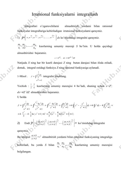 irratsional funksiyalarni integrallash — DOC