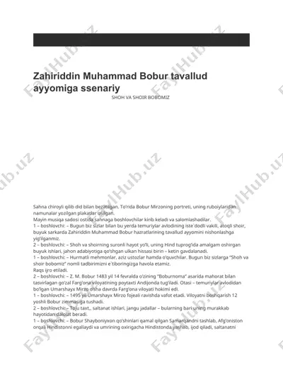zahiriddin muhammad bobur tavallud ayyomiga ssenariy — DOC