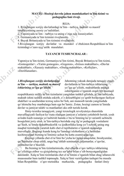 hozirgi davrda jahon mamlakatlari ta’lim tizimi va pedagogika — DOC