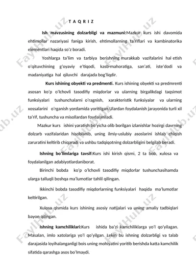 ehtimollar nazariyasi va kombinatorika — DOC