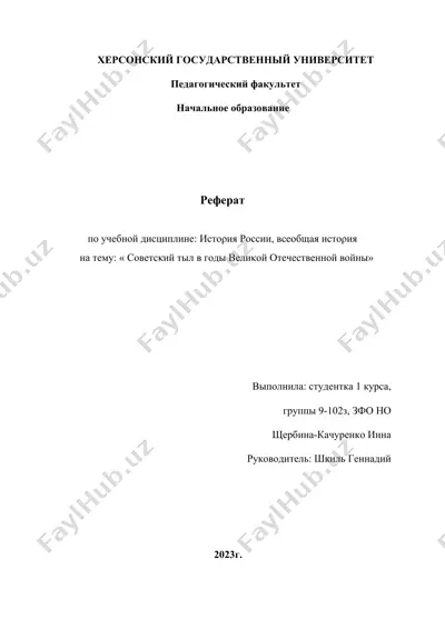 советский тыл в годы великой отечественной войны — DOCX