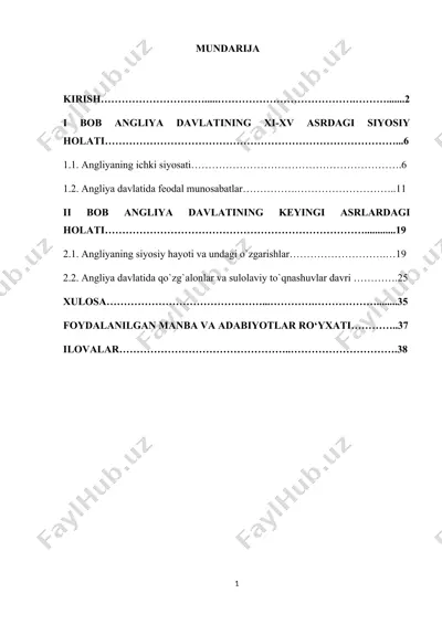 angliya davlatining xi–xv asrdagi siyosiy holati — DOCX
