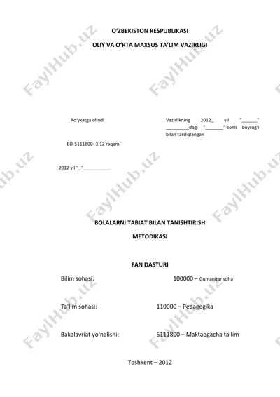 bolalarni tabiat bilan tanishtirish metodikasi — DOCX