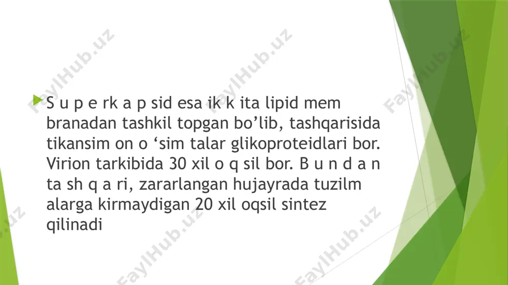 etni rivojlantiradi. virus antigenlari rif, kbr, nr va pretsipitatsiya reaksiyalari yordamida differensiatsiya qilinadi. c’hidamliligi. virusning rezistentligi yuqori emas. virus past haroratda, 50%* li glitserin eritmasida, ayniqsa, quritilgan holda yaxshi saqlanadi. 50°c haroratgacha qizdirilganda 30 daqiqada faolligini yo’qotadi. virus efir, 1 % li fenol, 0,5% li formalin eritmalari va boshqa dezinfeksiyalovchi mod <ialar ta’siriga chidamsiz. h ayvonlarga nisbatan patogenligi. gerpes viruslari tabiiy sharoitda haywonlarda kasallik q o ‘zg‘atmaydi, ammo m aym un, quyon, dengiz cho‘ chqachalari, oq sichqon va boshqa hayvonlarga virus yuqtirilganda, u larda 4—7 kundan so‘ng isitma va nobud bolish g ach a olib boradigan parezlar boshlanadi. viruslami miya, qon va ko‘z konyunktivalaridan ajratib olislt mumkin k asallikning odam lardagi patogenezi va klinikasi. infeksiya manbai b em o r va virus tashuvchilar hisoblanadi. virus, asosan, havo-tomchi va jin siy aloqa yo‘li bilan yuqadi. ba’zan bemoming so ‘lagi bilan zararlangan.buyumlar orqali ham yuqishi mumkin. stomatitlarda virusnia g birinchi reproduksiyasi o …