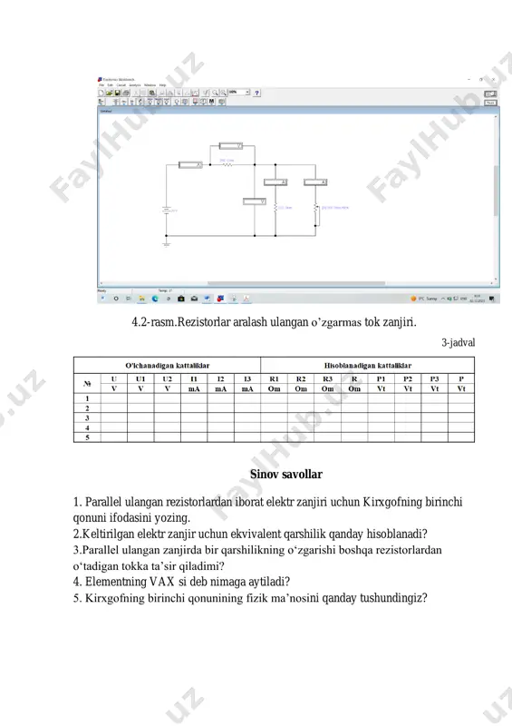 laboratoriya ishi - rezistorlar aralash ulangan o'zgarmas tok zanjirlari - Page 3