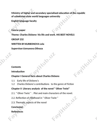 course paper on charles dickens- his life and work — DOC