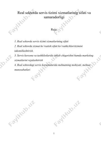 real sektorda servis tizimi xizmatlarinig sifati va samaradorligi — DOCX