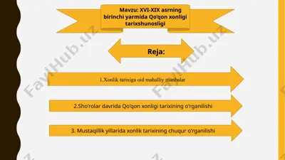 xvi-xix asrning birinchi yarmida qo’qon xonligi tarixshunosligi — PPTX