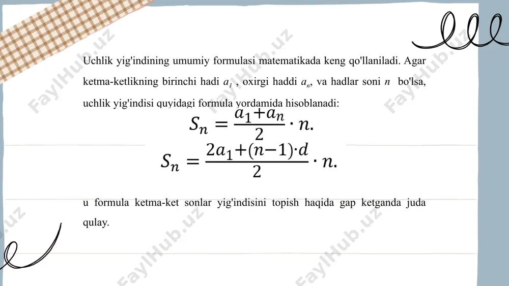 arifmetik progresiyaning datlabki n ta hadining yig'indisi - Page 5