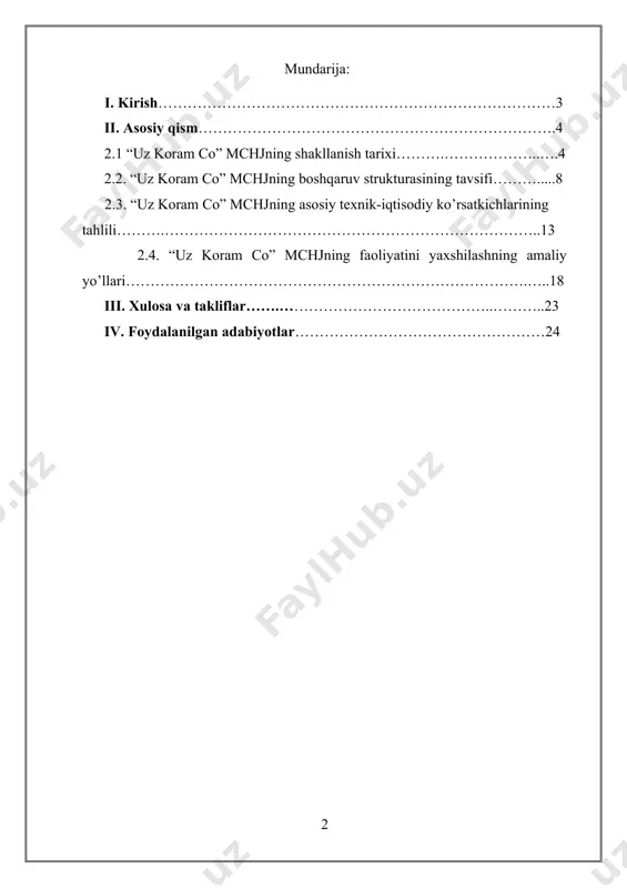 chiqarilishi 1996-yildan boshlandi va birinchi bo`lib, damas rusumli avtomobil mart oyidan boshlab tico, iyun oyidan nexia rusumli mashinalar ishlab chiqarila boshladi. 1996-yil 19-iyulda zavodning ochilish marosimi boʻlib oʻtdi va unda oʻzbekiston respublikasi prezidenti islom karimov ishtirok etdi. zavodning ilk yillarida barcha butlovchi qismlar xorijdan keltirilgan, keyinchlik esa mashinalarning butlovchi qisimlarini tayyorlaydigan kichik korxonalar oʻzlashtirilgan va shu yerning oʻzida tayyorlangan. 2000-yil oʻzdaewoo avto zavodiga iso - 9001 sersifikati berildi va 2001-yil zavodning yangi yanada zamonaviy linyasi ishga tushirildi. buning natijasida yangi matiz rusumli yangi avtomobil rusumi ishlab chiqarila boshladi, keyinchalik yana bir yangi lasetti rusumli mashina ishlab chiqarish yoʻlga qoyildi. 2007-yilda uzdaewooavto kompaniyasi negizida general -motors korporatsiyasi bilan hamkorlikda gm-oʻzbekiston kompaniyasi tashkil etildi va buning natijasida eng zamonaviy kaptiva , epika , takuma kabi mashinalar chevrolet brendi ostida ishlab chiqarildi. 2010-yilda chevroletning eng zamonaviy avtomibillaridan boʻlgan spark rusumli mashinalar ishlab chiqarildi. shu tariqa avtomobilsozlikning mustahkam poydevori yaratildi[footnoteref:1]. [1: https://uz.wikipedia.org/wiki/o%ca%bbzbekiston_avtomobilsozlik_sanoati] 1.“uz-koram ko” …