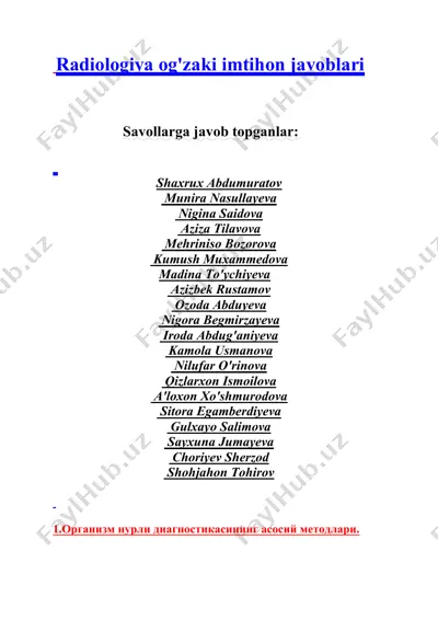 radiologiya og'zaki imtihon javoblari — DOCX