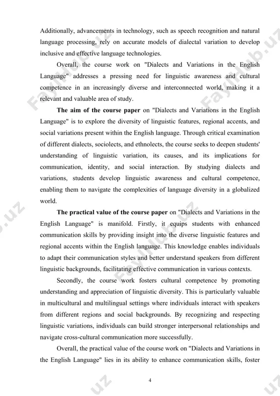 rence point for pronunciation, grammar, and vocabulary. this essay aims to explore the development, characteristics, and significance of u.s. english and general american.[footnoteref:2] [2: bailey, g., & thomas, e. (1998). some aspects of african-american vernacular english phonology: a comparative study. african american english: structure, history, and use, 85-109] english colonization of north america began in the early 17th century, primarily by british settlers. over time, english in the colonies evolved independently, influenced by various factors such as contact with indigenous languages, the arrival of immigrants from diverse linguistic backgrounds, and social, political, and economic changes. these factors contributed to the emergence of distinct regional dialects across the american colonies. the spread of english across the continent was facilitated by westward expansion, industrialization, and the rise of mass media in the 19th and 20th centuries. however, despite this geographical spread, regional variations persisted, leading to the development of distinct dialects in …