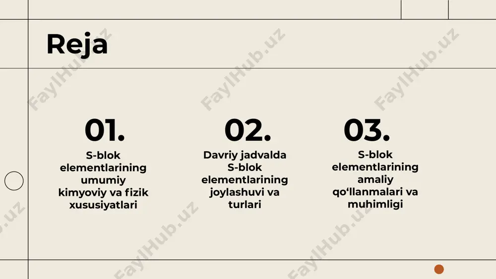 ar fizik xususiyatlarni o'rganish keng tarqalgan nozikliklar s-blok elementlari metall xarakteristikalarini ko'rsatadi, ularning elektr va issiqlik o'tkazuvchanligi yuqori bo'lib, odatda yengil va mustahkam metallardir. no-metallik xususiyatlar, ayniqsa, gaz va suyuqlik holatlarida, ularning kimyoviy reaktivligini oshiradi, bu esa ba'zan nazorat qilishni qiyinlashtiradi. fizik xususiyatlarni o'rganish yangi materiallar va texnologiyalar ishlab chiqishda yordam beradi, ayniqsa elektronika va aerokosmik sohalarida. yuqori reaktivlik va fizik xususiyatlarning o'zgaruvchanligi, ularni sanoat va ilmiy tadqiqotlarda qo'llashda muammo tug'dirishi mumkin. s w o t s-blok elementlarining reaktivligi birinchi guruh elementlari, masalan, vodorod va litiy, juda reaktiv, ular kislorod va suv bilan oson reaksiyaga kirishadi. ular odatda oksidlanadi va yondosh jarayonlarga kiradi. reaktivlik elektron tashuvchanlik va tashqi elektron qobig'idagi electronlar soniga bog'liq. reaktivlik past guruhlardan yuqori guruhlarga o'tgan sayin oshadi, chunki tashqi elektronlar qobig'i kengayadi va elementlar osonroq oksidlanadi. 1 2 s-blok elementlarining birikmalari odatda tuzlar, oksidlar va gidroksidlar shaklida bo'ladi. olimlar s-blok elementlarining o'zaro ta'siri kimyoviy reaksiyalar va …