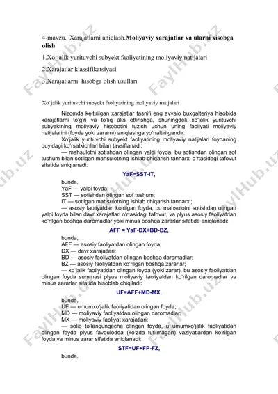 xarajatlarni aniqlash.moliyaviy xarajatlar va ularni hisobga olish — DOC