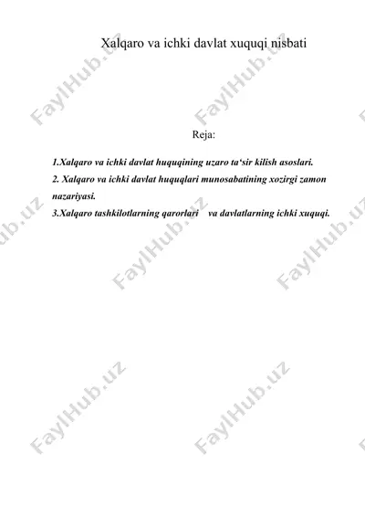 xalqaro va ichki davlat huquqi nisbati — DOC