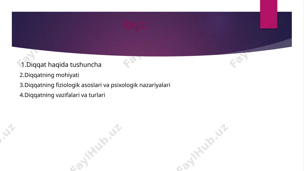 ishtirok etdilar, bular, masalan, a.r.luriya, s.l.rubinshteyn, l.s. vygotskiy, a. n. leontiev va boshqa ko'plab psixologlar. ularning barchasi, shubhasiz, aqliy jarayon sifatida diqqat haqidagi ta'limotga ulkan hissa qo'shgan. odamning diqqati bir qancha xususiyatlariga ega bo’lib, ulardan asosiylari-diqqatning bo’linuvchanligi va diqqatning ko’chuvchanligidan iboratdir. diqqatning kuchi va barqarorligi deb odam o’z diqqatini biror narsa yoki hodisaga uzoq muddat davomida muttasil qaratib tura olishiga aytiladi. diqqatning kuchi va barqarorligi deb odam o’z diqqatini biror narsa yoki hodisaga uzoq muddat davomida muttasil qaratib tura olishiga aytiladi. diqqatning bo’linuvchanligi. diqqatning bo’linishi deganda, biz ayni bir vaqtda diqqatimizni ikki yoki uch narsaga qaratilishini tushunamiz. agar diqqatimiz faqat bitta narsaga qaratilgan bo’lsa, ya’ni diqqatimiz faqat bitta narsa ustida to’plangan bo’lsa buni konsentratsiyalashgan (to’plangan) diqqat deb yuritiladi. buning aksicha, agar diqqatimiz ayni bir vaqtda bir necha narsaga qaratilgan bo’lsa, buni bo’lingan (taqsimlangan) diqqat deb yuritiladi. diqqatning bo’linishi har kimda har xil bo’ladi. buning sababi shundaki, diqqatning yengillik bilan bo’linishi …