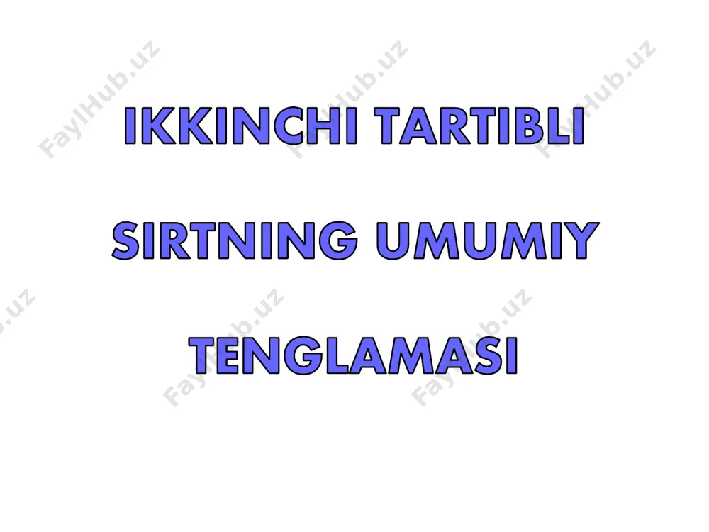 odda tenglamasini yozing. 6. bir pallali va ikki pallali giperboloidlarning sodda tenglamalarini yozing. 7. elliptik va giperbolik paraboloidlarning tenglamasini yozing. farg’ona politexnika instituti oliy matematika kafedrasi o’qituvchisi a.sattorov