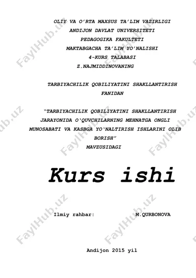 tarbiyachilik qobiliyatini shakllantirish fanidan — DOC
