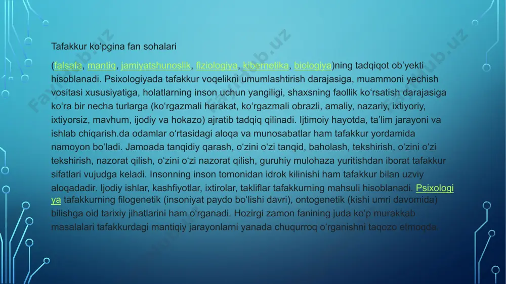 g 120 (bir yuz yigirma) ga yaqin faktor (omili) ni ajratib korsatadi. kreativlik va intellektni qarama-qarshi qo‘ygan olimlardan yana biri dj. gilvord bo‘lib, u o‘z nazariyasini ikki xil tafakkur asosida quradi. ya’ni konvergent va divergent tafakkur. konvergent tafakkur masalani echishda mavjud barcha vositalarni tahlil qilib, ulardan yagona maqbulini tanlashdir. konvergent tafakkur intellekt asosida quriladi. divergent tafakkur- masalani echishning turli variantlarini yaratishdan iborat tafakkur turidir. divergent tafakkur- kreativlik asosida quriladi. intellektni go‘yo qolipga solingan, buyuk kashfiyotlarni yaratmaydigan moslashuvchi qobiliyat sifatida ko‘ramiz. intellektga faqat qaytarish xosdir. psixologlarning fikricha bu g‘oya noto‘ridir . sababi evolyusion rivojlanish nazariyasida insoniyatning antropogenez rivojlanishning asosiy omilini intellektining rivojlanishidadir deb aytib o‘tilgan. olovni o‘zlashtirish va qurollar yasash bunga misol bo‘la oladi. intellektni kreativlikdan yiroq qilish, shaxsdagi yaratuvchanlik , originallik kabi sifatlarni kreativlikka moslab qo‘ymoqda . kim birinchi bo‘lib buyuk kashfiyotni, o‘q-yoylarni yaratgan, kim olovni o‘zlashtirish mumkinligini o‘ylab topgan? intellektmi? yoki kreativlikmi? agar kreativlik bo‘lsa, unda intellekt qaerga ketdi. …