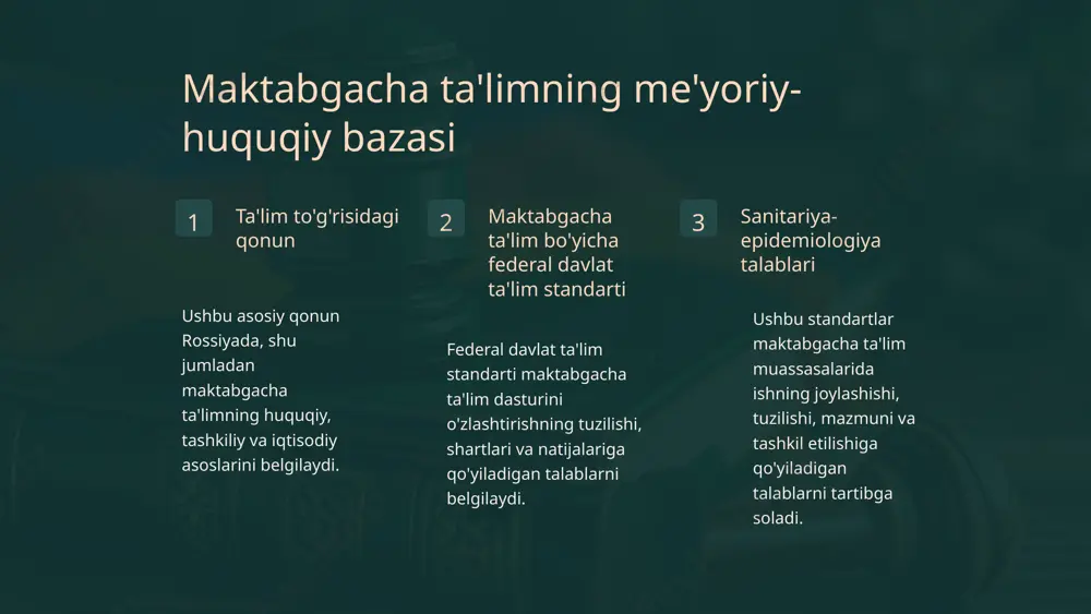 tahlil qilish bizga ko‘rsatilayotgan xizmatlar sifatini xolisona baholash va o‘z vaqtida zarur tuzatishlar kiritish imkonini beradi. 9 maktabgacha ta'limni boshqarishda innovatsion yondashuvlar maktabgacha ta'limni boshqarishning zamonaviy yondashuvlari innovatsion texnologiyalar va usullardan faol foydalanishni nazarda tutadi. bu taʼlim jarayonining barcha ishtirokchilari oʻrtasida oʻzaro aloqalarni tashkil etish uchun raqamli platformalarni joriy etish, tejamkor ishlab chiqarish usullaridan foydalanish va loyihalarni boshqarish usullaridan foydalanishni oʻz ichiga oladi. maktabgacha ta’lim muassasalari rahbarlarini metodik qo‘llab-quvvatlash, jumladan, malakasini oshirish, maslahat va maslahat berish tizimini rivojlantirish ham muhim yo‘nalish hisoblanadi. bu boshqaruv malakalarini uzluksiz rivojlantirish imkonini beradi. 10 ota-onalar va ijtimoiy sheriklar bilan o'zaro munosabatlar ota-onalar ishtiroki o'quvchilarning ota-onalari bilan yaqin hamkorlikni yo'lga qo'yish maktabgacha ta'lim sifatini oshirishga yordam beradi va bolalar rivojlanishi uchun qulay muhit yaratadi. ijtimoiy hamkorlik maktab, kutubxona, madaniyat markazlari kabi boshqa ijtimoiy muassasalar bilan o‘zaro hamkorlik maktabgacha ta’lim muassasalarining tarbiyaviy imkoniyatlarini kengaytiradi. axborotning ochiqligi maktabgacha ta'lim muassasasi faoliyati to'g'risida ota-onalar va jamoatchilikni xabardor qilishning …