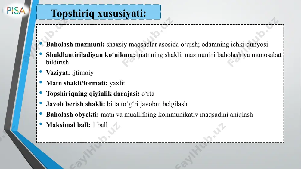 r guruh qonunchilik vakillari davlatga qarashli boshlang‘ich va o‘rta maktablarda ta’lim jarayoni faqat ursk tilida olib borilishi kerak degan taklifni kiritishmoqda. chet tili darslari bundan mustasno. armazning yutan tilida gaplashadigan ozchilik aholisi esa ushbu taklifning ma’qullanishidan xavotirda. til siyosati i chorak (men, sen, u va ular) 9-sinf 1. yutan tilida gaplashuvchi aholi boshqa mamlakatlardagi rasmiy tilda ta’lim olish jarayoni bilan bog‘liq ma’lumotlar bilan tanishishdi. quyidagi jadvalda ular tomonidan aniqlangan ba’zi ma’lumotlar keltirilgan. ushbu xulosalarning qaysilari faqat bitta rasmiy - ursk tilida ta’limni olib borish siyosatini qo‘llab-quvvatlaydi? “ha” yoki “yo‘q” javoblaridan birini tanglang. ushbu xulosalarning qaysilari faqat bitta rasmiy - ursk tilida ta’limni olib borish siyosatini qo‘llab-quvvatlaydi? ha yo‘q ikki yoki undan ortiq tilda o‘qitiladigan o‘quvchilar faqat bitta tilda o‘qigan o‘quvchilarga qaraganda yaxshiroq natijalarga erishadilar. mamlakatning davlat tilini yaxshi o‘zlashtirmagan o‘quvchilarda maktabni muvaffaqiyatli tamomlash ehtimoli kamroq bo‘ladi. davlat tilini puxta egallagan o‘quvchilarning jamiyatda munosib o‘rin egallashi, yaxshi ish topish imkoniyatlari ko‘proq …