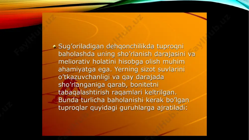 1.vorobyov s.a., кashtanov a.n., likov a.m., makarov i.p. zemle-delie. m.: agropromizdat. 1991. ermatov a.q. sug’oriladigan dehqonchilik. t.:o’qituvchi. 1983 ermatov a.q.,g’aniyev v. dehqonchilik. t.: mehnat. 1990. 4.zaurov e.i. dehqonchilikdan laboratoriya ishlari va amaliy mashg’u-lotlar t:. «o’qituvchi»,1979 . image2.png image6.jpg image4.png image5.png image7.jpg image3.png image8.jpg image1.png