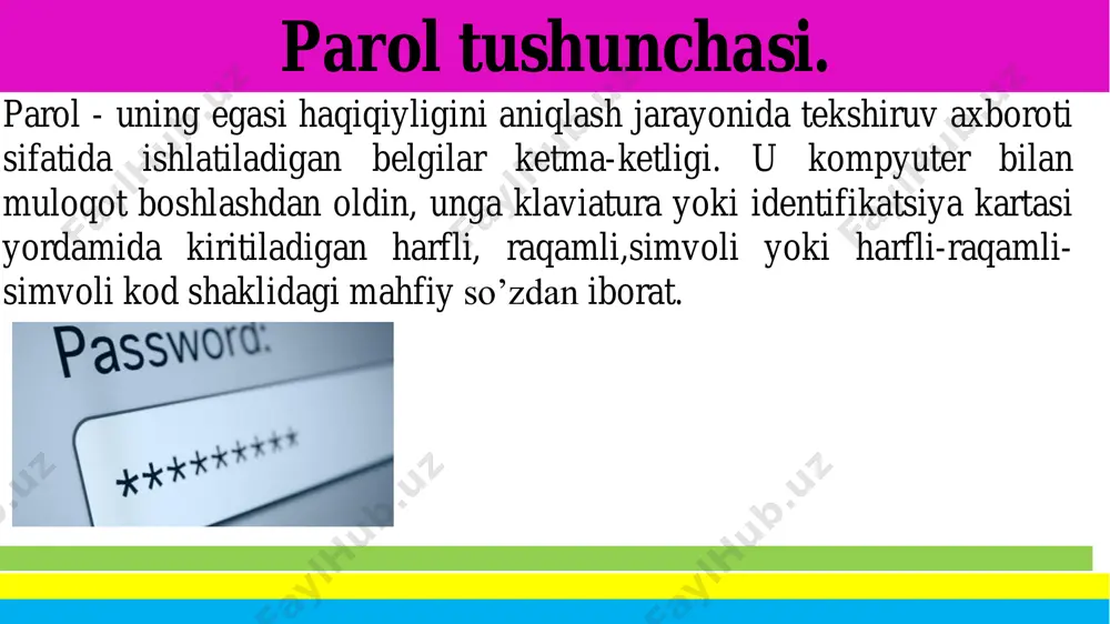 ni belgilovchi qoidalar to‘plamini amalga oshirish imkonini beradi. odatda, bu chegara korxonaning korporativ (lokal) tarmog‘i va internet global tarmoq orasida o‘tkaziladi. tarmoqlararo ekranlar garchi korxona lokal tarmog‘i ulangan korporativ intratarmog‘idan qilinuvchi hujumlardan himoyalashda ishlatilishlari mumkin bo‘lsada, odatda ular korxona ichki tarmog‘ini internet global tarmoqdan suqilib kirishdan himoyalaydi.