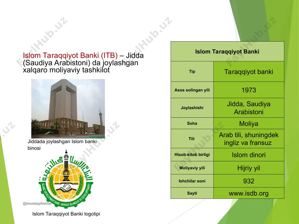 ng faoliyat metodi bo’lib loyihaviy investitsiyalash hisoblanadi. shariat qonunlariga asosan foiz ko’rinishidagi daromadlar ta’qiqlanganli tufayli ushbu bank tizimida ulushlar asosida faoliyat olib boriladi. ya’ni biznesga kredit ajratilganida tomonlar o’rtasida olingan foyda yoki ko’rilgan zararlarni bo’lishish sharti asosida shartnoma tuziladi. 2. “islamic banking” tizimi haqida shunisi qiziqki bunday bank tizimi yevropada ham juda tez suratlarda rivojlanayapti. ayniqsa buyuk britaniyada. bugungi kunda citibank, barclays kabi dunyoning yetakchi banklarida ham shunday bo’limlar mavjud. lekin shuni ham e’tiborga olish kerakki, bankdagi kreditga berilayotgan pullar shariat tomonidan ruxsat berilgan bo’lishi kerak, ya’ni halol (kreminalga aralashmagan pullar). @mustaqilishlar @mustaqilishlar asosiy prinsiplar ta’qiqlanadi quyidagilarga investitsiyalar ta’qiqlanadi ssuda foizlar; spekulyatsiya; qmor o’yinlarga; spirtli ichimlik va tamaki mahsulotlarini iste’mol qilish va ishlab chiqarishga; prostitutsiyaga; pornografiyaga; sehrgarlik, fol va shu kabilarga; o’z ajali bilan o’lgan hayvon go’shtlarini qayta ishlash; va boshqa shariatda man qilingan faoliyatlarga. @mustaqilishlar @mustaqilishlar muhim tushunchalar: @mustaqilishlar atamalar ta’rifi garar “xavf” noaniq axborotlar asosida tuzilgan shartnoma natijasida …