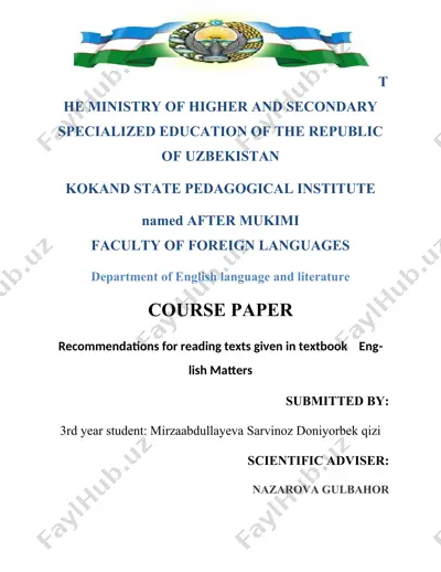 recommendations for reading texts given in textbook english matters — DOC