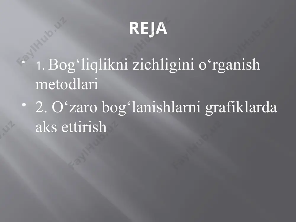 masala. tuman oziq-ovqat do‘konlarining tovar oboroti va foydasi haqida quyidagi ma’lumotlar berilgan: do`konlar tovar oboroti, mln. so`m foyda, mln. so`m 1 29 15 2 38 17 3 46 25 4 54 36 5 62 32 6 70 34 7 79 30 8 97 40 jami 475 229 do`konlar tovar oboroti, mln. so`m foyda, mln. so`m 1 29 15 -30,375 -13,625 2 38 17 -21,375 -11,625 3 46 25 -13,375 -3,625 4 54 36 -5,375 7,375 5 62 32 2,625 3,375 6 70 34 10,625 5,375 7 79 30 19,625 1,375 8 97 40 37,625 11,375 jami 475 229 o`rtacha 59,375 28,625 - k.spirmen va m. kendel koeffitsientlari yoki ranglar (o’rin, martaba, daraja ) koeffitsienti. k.spirmen omil va natijaviy belgining har bir hadiga o’rin berib, keyin ular asosida dispersiyani (farqlar bo’yicha d) hisoblaydi va dispersiya qiymatini hadlar sonini ularning kvadrati (bir ayrilgan holda) ko’paytmasiga nisbatini oladi yoki quyidagi formula bilan aniqlaydi …