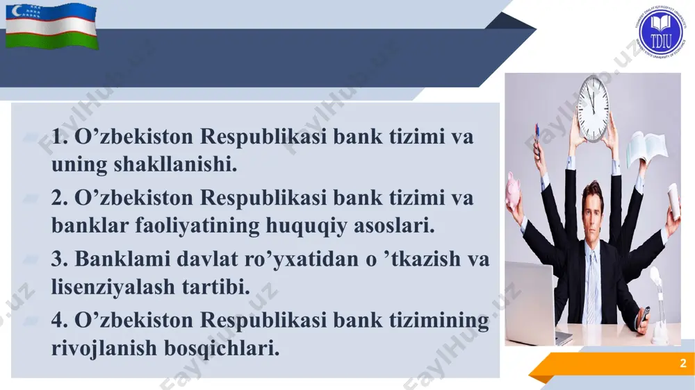 анинг валюта маблағларини жамлаш ва улардан аниқ мақсадни кўзлаб фойдаланиш имконияти вужудга келди. ўзбекистон республикаси банк тизимининг шаклланиши 1994-1995 йилларда автомобиль саноати корхоналарини қўллаб-қувватлаш мақсадида “асакабанк”, ғалла етиштиришни молиялаштиришни таъминлаш учун “ғаллабанк”, аграр соҳа корхоналарини молиявий қўллаб-қувватлаш мақсадида “пахтабанк”, кичик ва хусусий тадбиркор­ликни молиявий таъминлашни такомиллаштириш мақсадида “тадбиркорбанк” ташкил этилди. кейинчалик ушбу банкларнинг ресурс ва мижоз базаси кенгайиб, улар универсал тижорат банкларига айлантирилди. ўзбекистон республикаси банк тизимининг шаклланиши ўзбекистон республикаси вазирлар маҳкамасининг 1994 йил 13 июндаги 362-сонли “ўзбекистон республикаси банк тизимини ривожлантиришни молиявий қўллаб-қувватлаш чора-тадбирлари тўғрисида”ги ва 1995 йил 9 ноябрдаги “ўзбекистон банк тизимини ривожлантиришнинг комплекс дастурини амалга оширишга доир чора-тадбирлари тўғрисида”ги қарорларига мувофиқ, тижорат банкларини 1994 йилдан 1997 йилнинг 31 декабрига қадар солиқ тўловларидан озод қилиниши уларнинг моддий-техника базасини мустаҳкамлаш, замонавий ахборот-коммуникация технологиялари билан таъминлаш имконини берди. ўзбекистон республикаси банк тизимининг шаклланиши 1995 йил 21 декабрда “ўзбекистон республикасининг марказий банки тўғрисида”ги, 1996 йил 25 апрелда “банклар ва банк фаолияти …