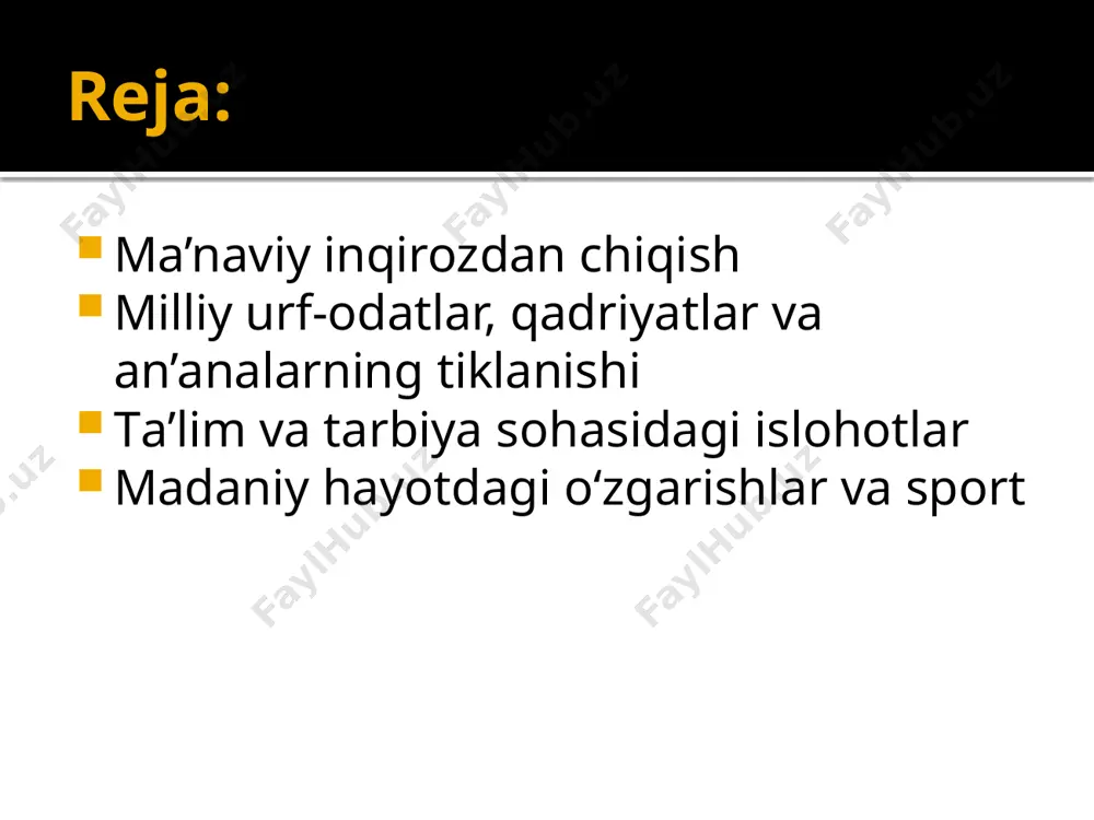 i buzilib, sarosimalik, to‘knashuvlar va parokandalik kayfiyatlari kuchaya bordi. ana shunday paytda umumxalq va umumdavlat manfaatiga mos keladigan eng makbul yo‘lni tanlash, buning uchun esa mafkuraviy yakkahokimlikka barham bergan xolda aholining barcha tabaqalari qatlamlarini, talab-ehtiyojlarini ma’naviy-ruhiy chanqoqligini kondira oladigan etuk va barkamol g‘oyani yaratish zarur edi. davomi… masalaning yana boshqa bir tomoni ham bor edi. bu bevosita uzoq yillar mobaynida hukmron bo‘lgan g‘oya va aqidalardan xalos bo‘lish, uning bir yoqlama, xavoyi, balandparvoz da’vatlaridan voz kechish kabi og‘ir, vaqt talab etadigan jarayon bilan bog‘liq. endi tafakkur tarzi va qarashlarni tubdan o‘zgartirish uchun eng avalo, o‘sha davrning bosh mafkurachisi -- sobiq kommunistik partiya g‘oyalaridan voz kechish, qolaversa, butunlay yangi, zamon talablari va ijtimoiy-siyosiy jarayonlarmazmun-mohiyatidan kelib chikadigan mafkurani ishgasolish lozim edi. ana shu xulosalardan kelibchiqib, i.a.karimov 1991-yil 14-sentabrda shunday fikrni bayon qildi; "biz madaniy inqilobning g‘alabasi haqida gapirmokdamiz. madaniyat va san’at esa hozir og‘ir tanglikka duchor bo‘lgan. bu mafkuraviy zulmning oqibatidir. partiya shu …