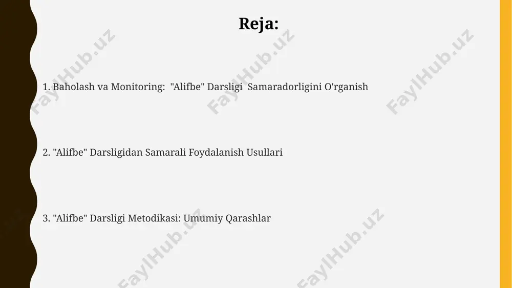 uchun qulay va rang-barang bo'lib, har bir sahifasida 3-5 ta yangi element kiritilgan, shuningdek, andijon viloyati maktablarida o'tkazilgan tadqiqotlar natijalariga ko'ra, o'quv jarayonini yanada samarali qilish uchun interaktiv elementlardan foydalanilgan. darslik tarkibi fonetik prinsiplarga asoslangan bo'lib, 24 ta harfning to'liq o'rganilishiga, 50 dan ortiq heca va 100 dan ziyod so'zning o'zlashtirilishiga qaratilgan, toshkent shahridagi metodistlar guruhi tomonidan tasdiqlangan. "alifbe" darsligi metodologiyasi darslikda 20 dan ortiq interaktiv o'yinlar va topishmoqlar mavjud bo'lib, bu bolalarni o'rganish jarayoniga faol jalb qilish va 7 yoshdan 8 yoshgacha bo'lgan bolalar uchun moslashtirilgan. metodologiya kommunikativ til o'rganish yondashuviga asoslangan bo'lib, 5 ta asosiy ko'nikmani (o'qish, yozish, tinglash, gapirish va lug'at boyitish) rivojlantirishga qaratilgan. "alifbe" darsligi 1-sinf o'quvchilari uchun 30 ta mavzu bo'yicha 100 dan ortiq mashqlarni o'z ichiga oladi va samarqanddagi ta'lim mutaxassislari tomonidan ishlab chiqilgan. o'quv maqsadlari va vazifalari o'quv maqsadlarida 1-sinf uchun 5 ta asosiy o'quv sohasi, jumladan, o'qish, yozish va hisoblash ko'nikmalarini rivojlantirish, …