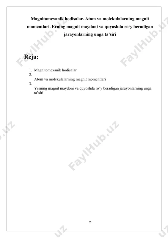hodisalar, ayniqsa, atom tuzilishini oʻrganishda muhim. magnitomexanik hodisalar har xil jismlarning magnit xossalarini aniqlashga imkon beradi. (giromagnitik hodisalar), magnning o'zaro aloqasi natijasida yuzaga keladigan hodisalar guruhi. va mexanik mikropartikullar momentlari - magnetizm tashuvchilari. ta'rifga ega bo'lgan har qanday mikropartikula. momentum momenti (e-n, proton, neytron, at. yadro, atom) ham aniqlandi. magnit moment. shu sababli, fizikani tashkil etadigan mikropartikulalar harakati sonining umumiy momentining ko'payishi. tanasi (namuna), namuna qo'shilishining paydo bo'lishiga olib keladi. magn. lahza; aksincha, magnitlanganda namuna qo'shimcha qiymatga ega bo'ladi. mexanik lahza. magnitning o'sishi. moment (magnitlanish) ferromagnitikada. ularning aylanishi paytida namunalar 1909 yilda amer tomonidan topilgan. fizik s. barnett (qarang. barnett effect). qarama-qarshi ta'sir - erkin to'xtatilgan ferromagnitning aylanishi. u magnitlangan holda namunadir. magn. maydon 1915 yilda a.eynshteyn va v. de xas tajribalarida topilgan (qarang einstein - de haaz effect). m. i. magnning nisbatini aniqlashga imkon beradi. atomning momenti to'liq mexanikgacha. moment (giromagnitik yoki magnetomekanik nisbat) va magnetizm tashuvchilarining farqi xususida …