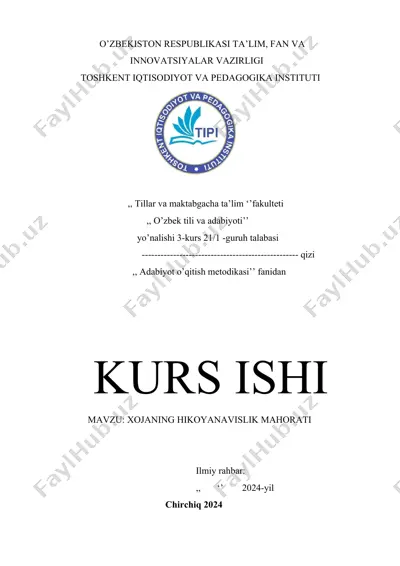 adabiyot o’qitish metodikasi kurs ishi — DOCX