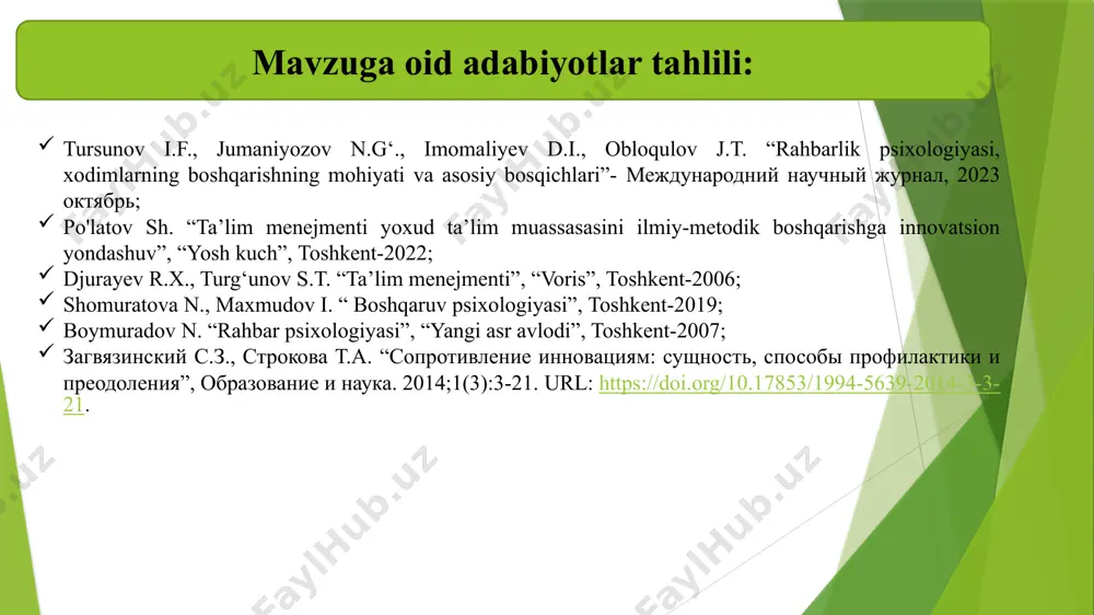 , do'stona muhitni yaratish orqali o'zgarishlarga qarshi bo'lgan xodimlarni faqat ezgu maqsadlar doirasida birlashtirish maktab ma’muriyati psixolog, jismoniy tarbiya o'qituvchilari, kasaba uyushma raisi o'quv yili davomida jamoa birlashadi, stresslar va charchoqlar yoziladi, sport orqali jamoa sog‘ligi mustahkamlanadi. jamoaning kayfiyati ko'tariladi. e’tiboringiz uchun rahmat!!! image1.png image2.png image3.jpeg image4.png image5.svg image6.png image7.svg image8.gif image9.png image10.png image11.svg image12.png image13.svg image14.png image15.svg image16.png image17.png image18.png image19.jpeg image20.png image21.svg image22.png image23.png /docprops/thumbnail.jpeg