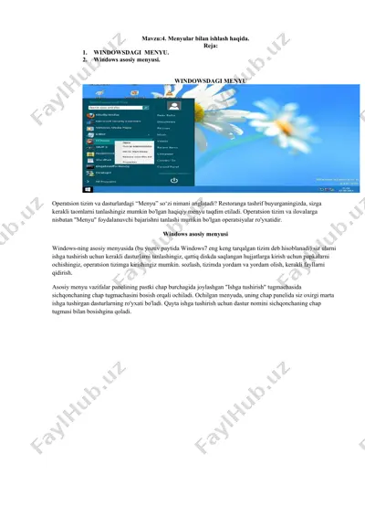 windows asosiy menyusi — DOCX