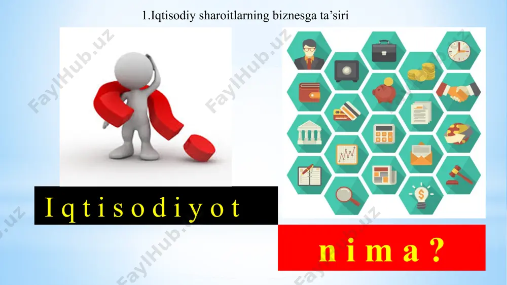 a ishlab chiqarish, uni qayerda va necha puldan sotilishini bozorda talab belgilaydi. bozor iqtisodiyoti da har bir kishi oʻz manfaatidan kelib chiqqan holda, qoʻlidan kelgan ishni qilib, ishlab topganini oʻzi oladi. raqobat bozor iqtisodiyotini harakatga soluvchi kuch, uning rivojlanishini taʼminlovchi mexanizm hisoblanadi bozor mexanizmi iqtisodiy ragʻbatlantirish mexanizmi boʻlib, uning asosiy vositasi puldir bozor iqtisodiyoti teng imkoniyatni bildiradi, ammo bu imkoniyatdan foydalanish kishilarda bir xil boʻlmaydi, har bir kishi ishlab topganiga qarab daromad koʻradi. daromadning tabaqalashuvi boyishga havas uygʻotib, kishilarni iqtisodiy faollikka undaydi. har bir mamlakat iqtisodiyotining ravnaqi xalqiga munosib turmush tarzi yaratib berilgani bilan belgilanadi. olimlarimiz oʻtgan asrda mamlakatlar iqtisodiy rivojlanishining amerika, yevropa, yaponiya, janubiy koreya, janubi-sharqiy osiyo, osiyo va afrika davlatlari modellarini oʻrganib, tahlil qilgan. lekin ushbu mamlakatlar tajribasini toʻgʻridan-toʻgʻri tatbiq etib boʻlmasligi amaliyotda isbotlangan. bu davlatlarda bozor munosabatlarining rivojlanishi tekis va benuqson kechmaganligi esa tahlillarda koʻrsatib oʻtilgan. 3. aralash iqtisodiyot tendentsiyalari bozor va buyruq-ma'muriy tizimning elementlari birlashtirilgan eng …
