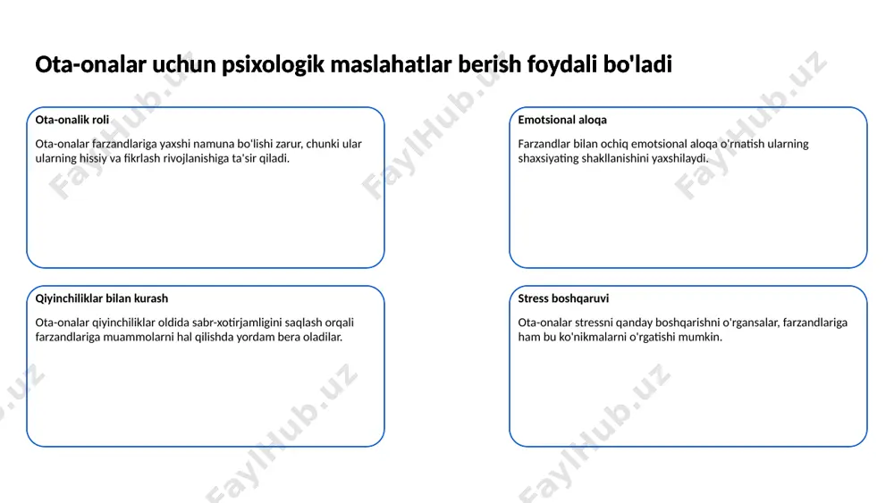 sqichlarini belgilab olish zarur kognitiv rivojlanish bolalar 2 yoshgacha bo'lgan davrda tafakkur qobiliyatlari ortadi. ular obyektlarni tanib olish va qayta ishlash qobiliyatini shakllantiradilar. bolalar rivojlanishining asosiy bosqichlarini belgilab olish zarur emotsional rivojlanish bolalar emotsional rivojlanish jarayonida o'z his-tuyg'ularini ifoda etishni o'rganadilar. bu, ularning ijtimoiy munosabatlarini shakllantirishga yordam beradi. bolalar rivojlanishining asosiy bosqichlarini belgilab olish zarur ijtimoiy rivojlanish bolalar ijtimoiy rivojlanishda boshqa bolalar bilan o'zaro aloqalarini o'rganadilar. bu, ularga jamoada ishlash va munosabatlar o'rnatish imkonini beradi. 11 image1.jpg image2.jpg image3.jpg image4.jpg image5.jpg image6.jpg image7.jpg image8.jpg image9.jpg