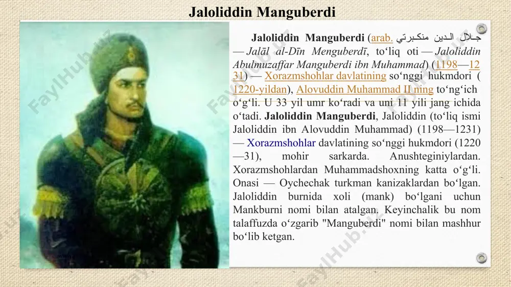 yatida hokimlik qilishgan. shu bois amir temurning otasi amir taragʻoy ham yilda bir marotaba ili daryosi boʻyida xon tomonidan chaqiriladigan el-yurt beklarining qurultoyiga taklif etilar va u bunday yigʻinlarda muttasil qatnashar edi. www.arxiv.uz www.arxiv.uz