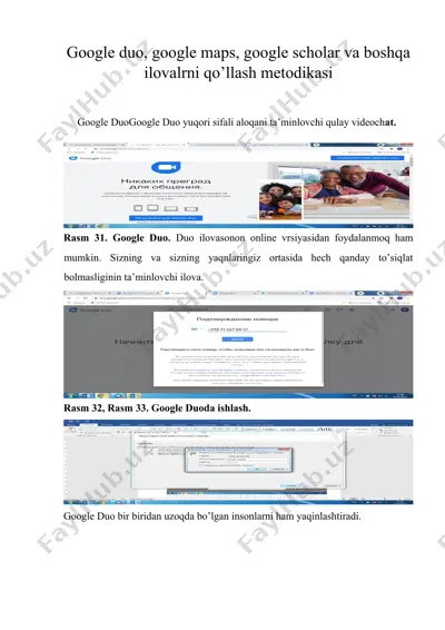 google duo, google maps, google scholar va boshqa ilovalrni qo’llash metodikasi — DOCX