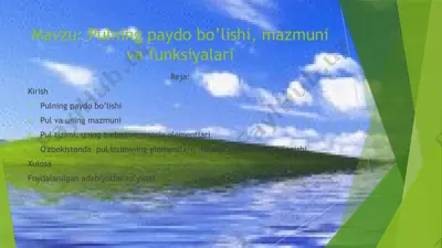 pulning paydo bo'lishi, mazmuni va funksiyalari — PPTX
